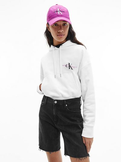 Calvin Klein Ruhák HU663733 | Calvin Klein Organic Cotton Logo Női Kapucnis Pulóver Világos Fehér